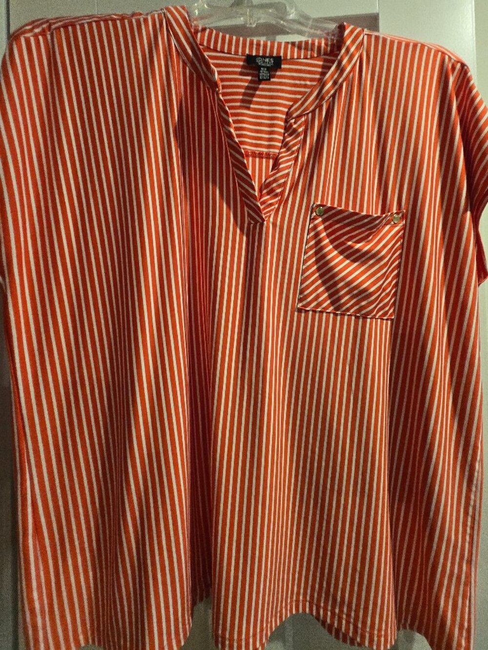 Jones New York Orange White Striped Top XL Lightweight Summer Blouse